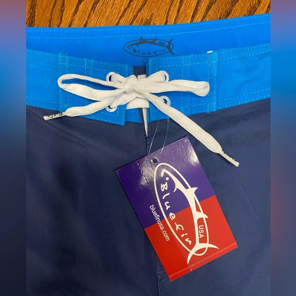 Blue Fin Sailfish 4-Way Board Shorts Pocket Waist Tie USA Blue Men’s 36 NWT